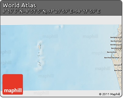 Shaded Relief 3D Map of the Area around 8° 33' 36" N, 97° 49' 29" E