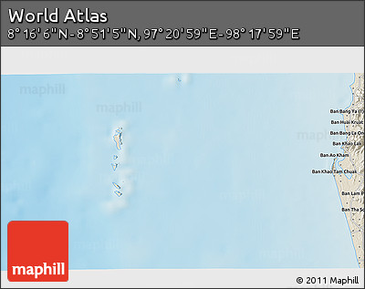 Shaded Relief 3D Map of the Area around 8° 33' 36" N, 97° 49' 29" E