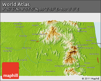 Physical 3D Map of the Area around 8° 33' 36" N, 99° 31' 30" E