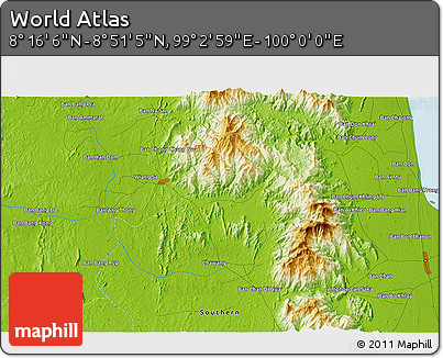 Physical 3D Map of the Area around 8° 33' 36" N, 99° 31' 30" E