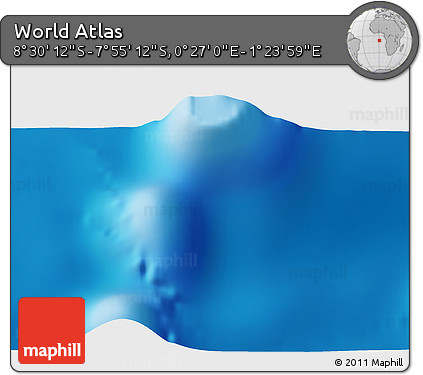 Shaded Relief 3D Map of the Area around 8° 12' 42" S, 0° 55' 29" E