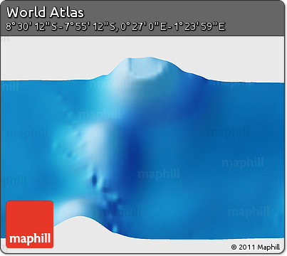 Shaded Relief 3D Map of the Area around 8° 12' 42" S, 0° 55' 29" E