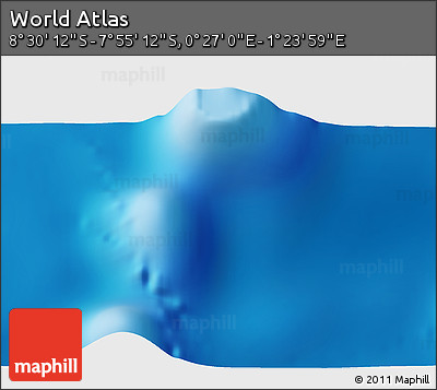 Shaded Relief 3D Map of the Area around 8° 12' 42" S, 0° 55' 29" E