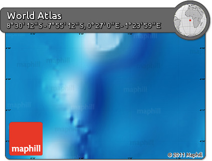 Physical Map of the Area around 8° 12' 42" S, 0° 55' 29" E