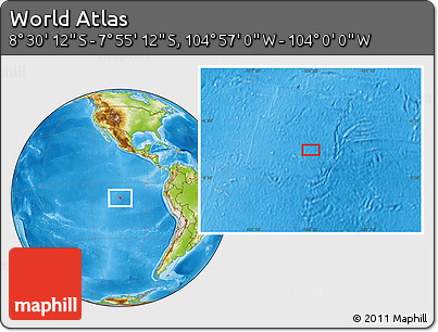 Physical Location Map of the Area around 8° 12' 42" S, 104° 28' 29" W