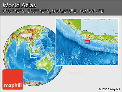 Physical Location Map of the Area around 8° 12' 42" S, 107° 10' 30" E
