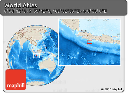 Shaded Relief Location Map of the Area around 8° 12' 42" S, 108° 1' 30" E