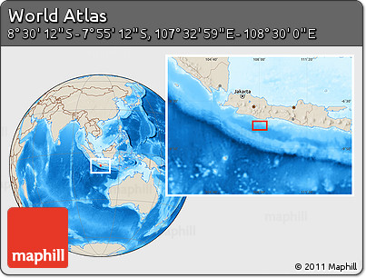 Shaded Relief Location Map of the Area around 8° 12' 42" S, 108° 1' 30" E