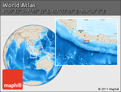 Shaded Relief Location Map of the Area around 8° 12' 42" S, 108° 1' 30" E