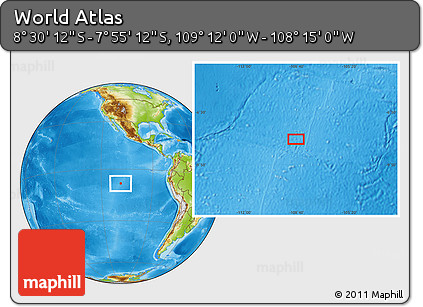 Physical Location Map of the Area around 8° 12' 42" S, 108° 43' 29" W
