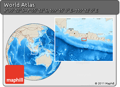 Shaded Relief Location Map of the Area around 8° 12' 42" S, 109° 43' 29" E