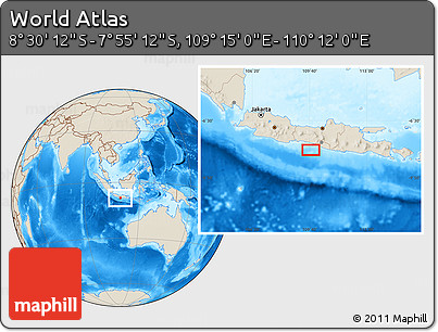 Shaded Relief Location Map of the Area around 8° 12' 42" S, 109° 43' 29" E