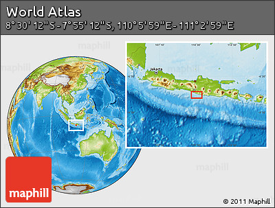 Physical Location Map of the Area around 8° 12' 42" S, 110° 34' 29" E