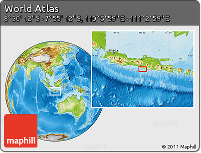 Physical Location Map of the Area around 8° 12' 42" S, 110° 34' 29" E