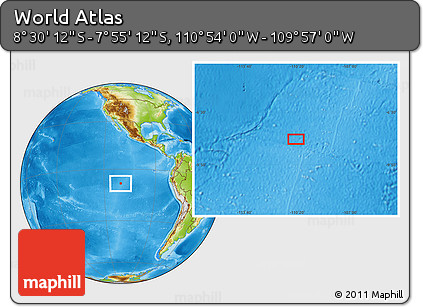 Physical Location Map of the Area around 8° 12' 42" S, 110° 25' 30" W