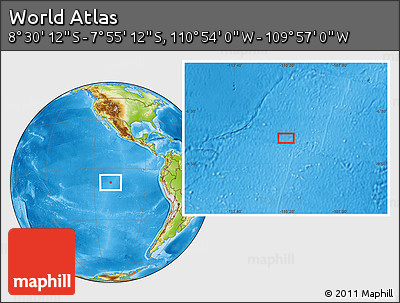Physical Location Map of the Area around 8° 12' 42" S, 110° 25' 30" W