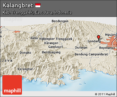 Shaded Relief Panoramic Map of Kalangbret