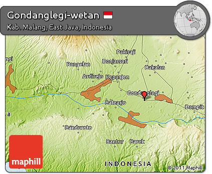 Physical 3D Map of Gondanglegi-wetan