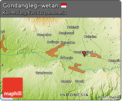 Physical 3D Map of Gondanglegi-wetan
