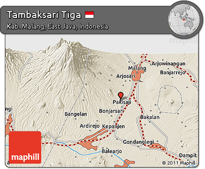 Shaded Relief 3D Map of Tambaksari Tiga