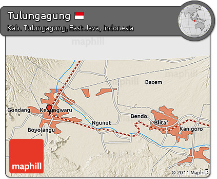 Shaded Relief 3D Map of Tulungagung