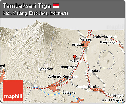 Shaded Relief 3D Map of Tambaksari Tiga