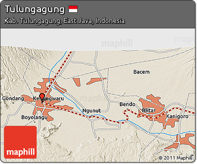Shaded Relief 3D Map of Tulungagung