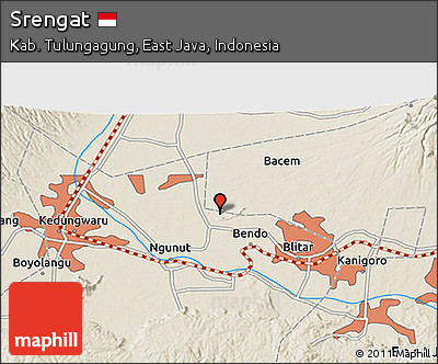 Shaded Relief 3D Map of Srengat