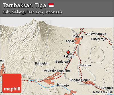 Shaded Relief 3D Map of Tambaksari Tiga