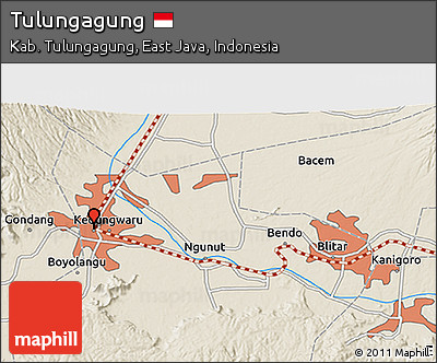 Shaded Relief 3D Map of Tulungagung