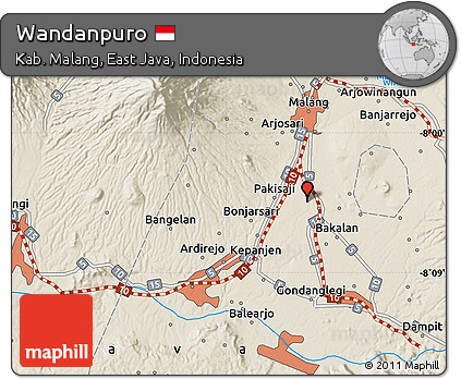 Shaded Relief Map of Wandanpuro