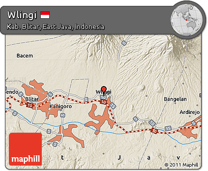 Shaded Relief Map of Wlingi