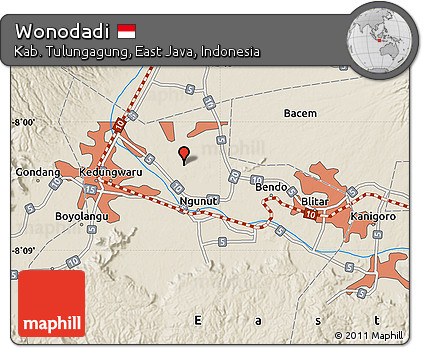 Shaded Relief Map of Wonodadi