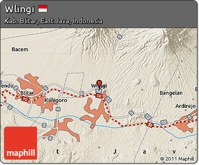 Shaded Relief Map of Wlingi