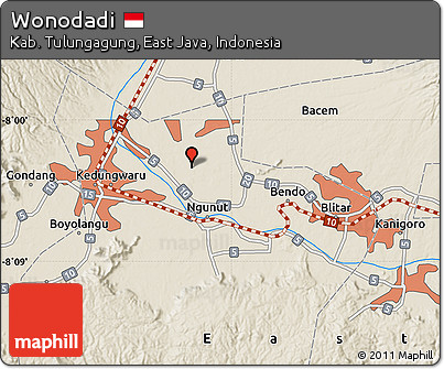 Shaded Relief Map of Wonodadi