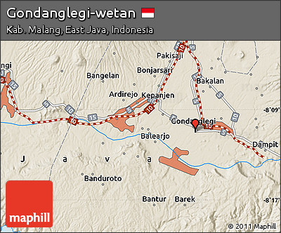 Shaded Relief Map of Gondanglegi-wetan