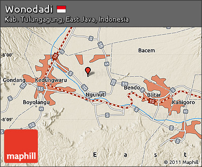 Shaded Relief Map of Wonodadi