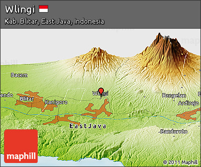 Physical Panoramic Map of Wlingi