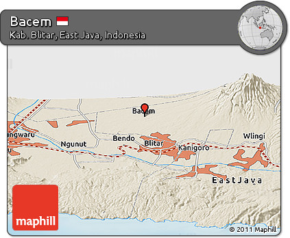 Shaded Relief Panoramic Map of Bacem