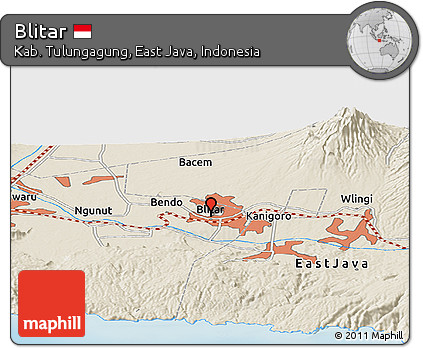 Shaded Relief Panoramic Map of Blitar