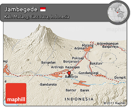 Shaded Relief Panoramic Map of Jambegede