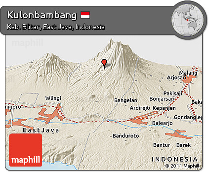 Shaded Relief Panoramic Map of Kulonbambang