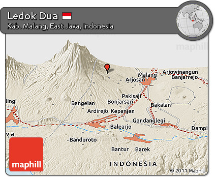 Shaded Relief Panoramic Map of Ledok Dua