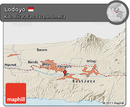 Shaded Relief Panoramic Map of Lodoyo