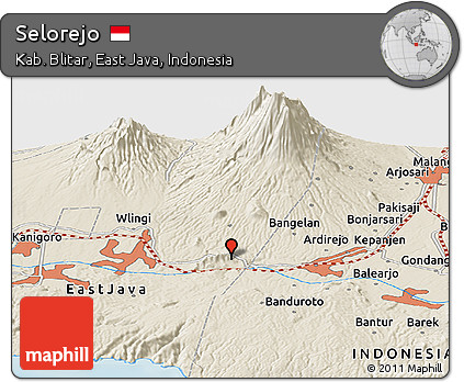 Shaded Relief Panoramic Map of Selorejo