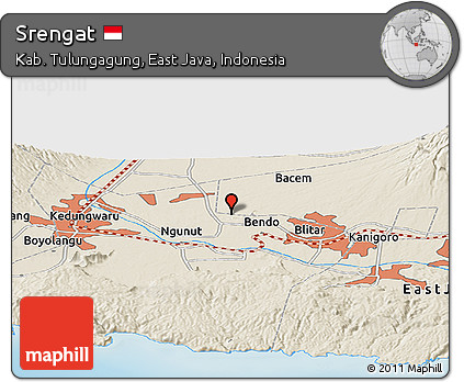 Shaded Relief Panoramic Map of Srengat