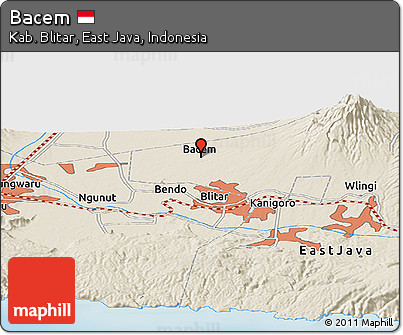 Shaded Relief Panoramic Map of Bacem