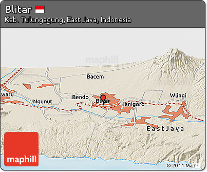 Shaded Relief Panoramic Map of Blitar