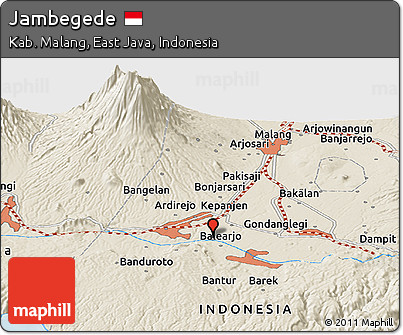 Shaded Relief Panoramic Map of Jambegede