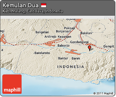 Shaded Relief Panoramic Map of Kemulan Dua